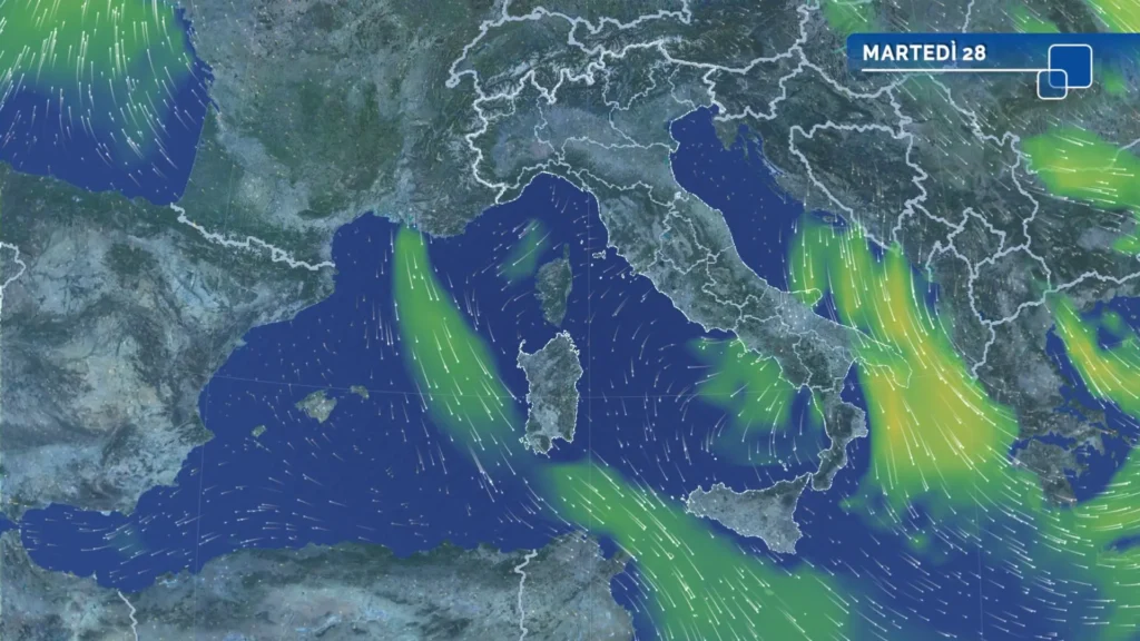 Prospetto meteo sui venti per oggi in Italia