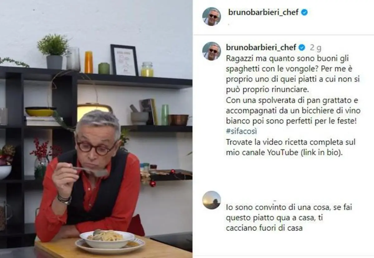 Chef Barbieri e gli spaghetti con le vongole: 'rivolta' su Instagram