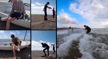 Matteo Mariotti torna sul surf con la protesi dopo l'attacco di uno squalo