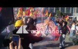 Sciopero 30 ottobre, a Napoli bruciato striscione con Meloni, Bernini e Mr Monopoly